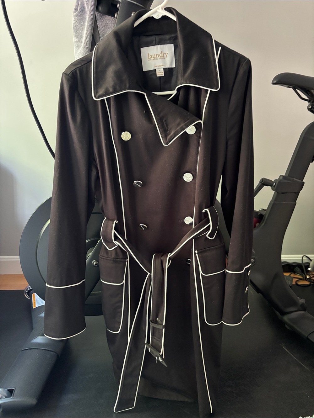 Laundry By Shelli Segal Black Trench Coat with White Piping